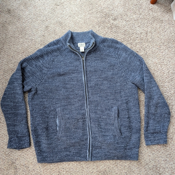 L.L. Bean Other - ​L.L. Bean Men’s XL Full Zip Waffle Knit Sweater 100% Cotton Blue ID 298244